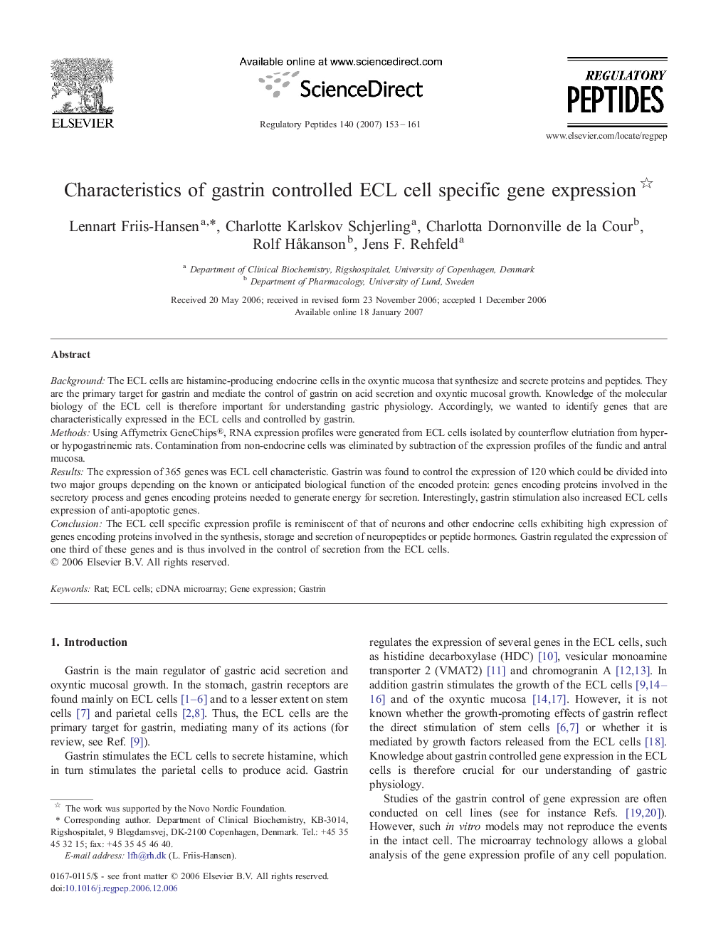 Characteristics of gastrin controlled ECL cell specific gene expression