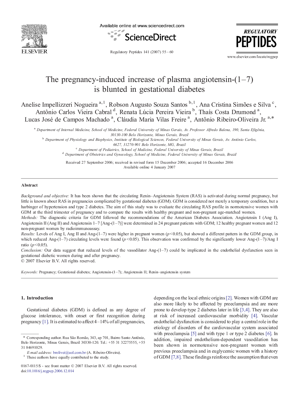 The pregnancy-induced increase of plasma angiotensin-(1–7) is blunted in gestational diabetes