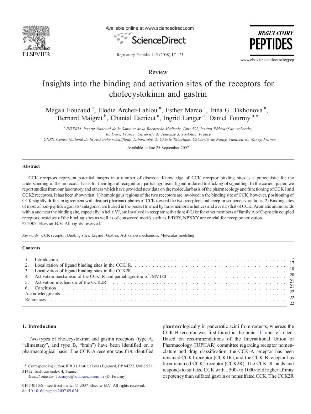 Insights into the binding and activation sites of the receptors for cholecystokinin and gastrin