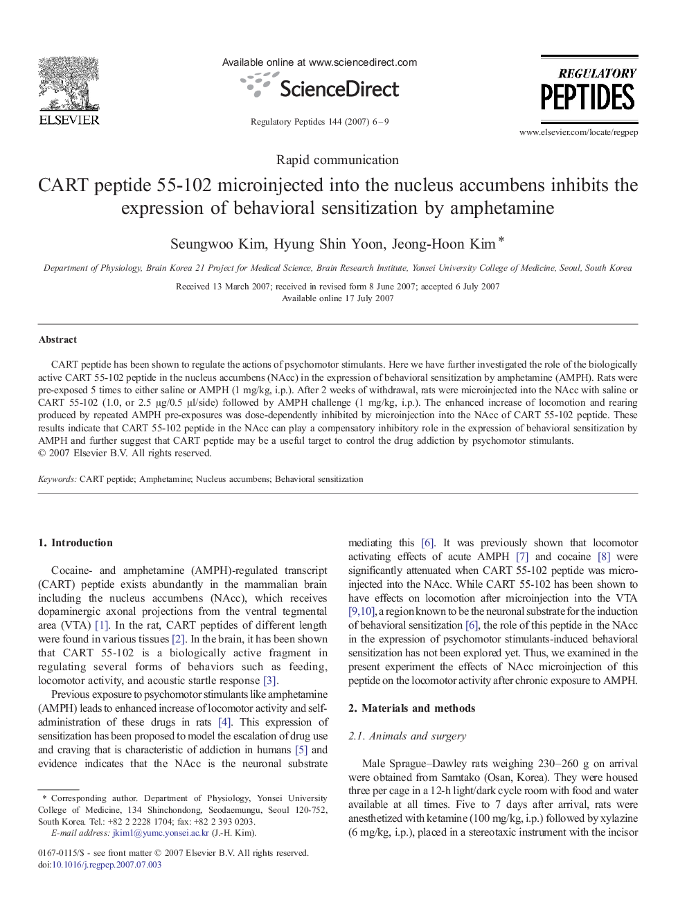 CART peptide 55-102 microinjected into the nucleus accumbens inhibits the expression of behavioral sensitization by amphetamine