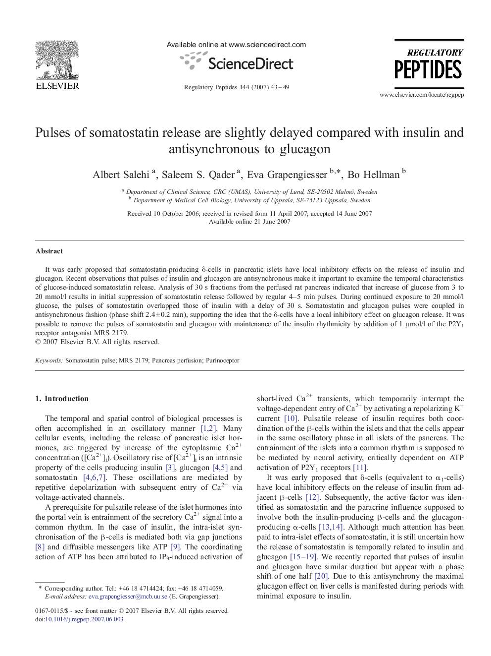 Pulses of somatostatin release are slightly delayed compared with insulin and antisynchronous to glucagon