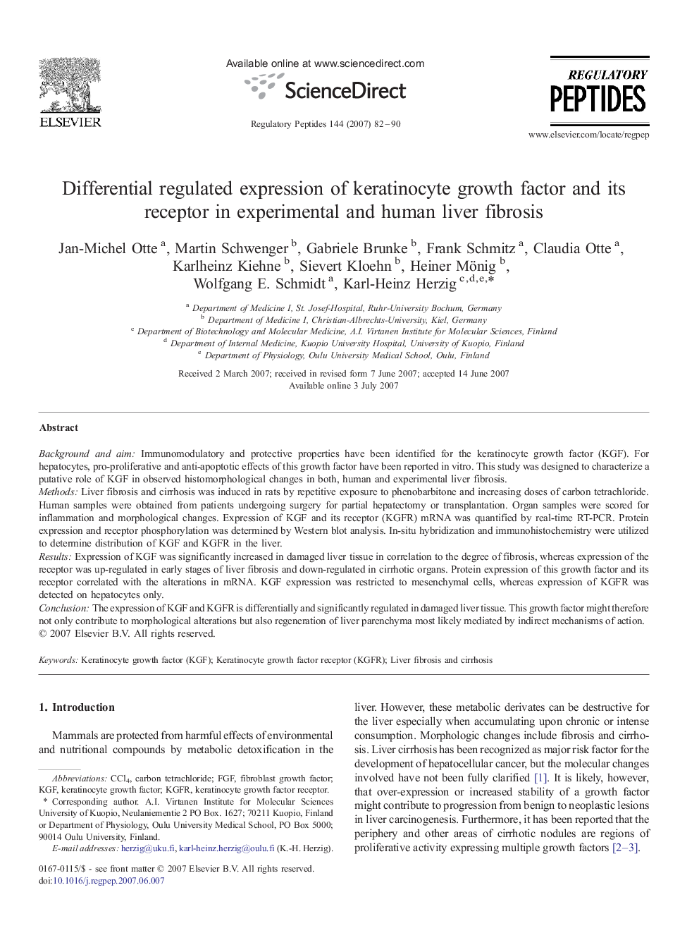 Differential regulated expression of keratinocyte growth factor and its receptor in experimental and human liver fibrosis