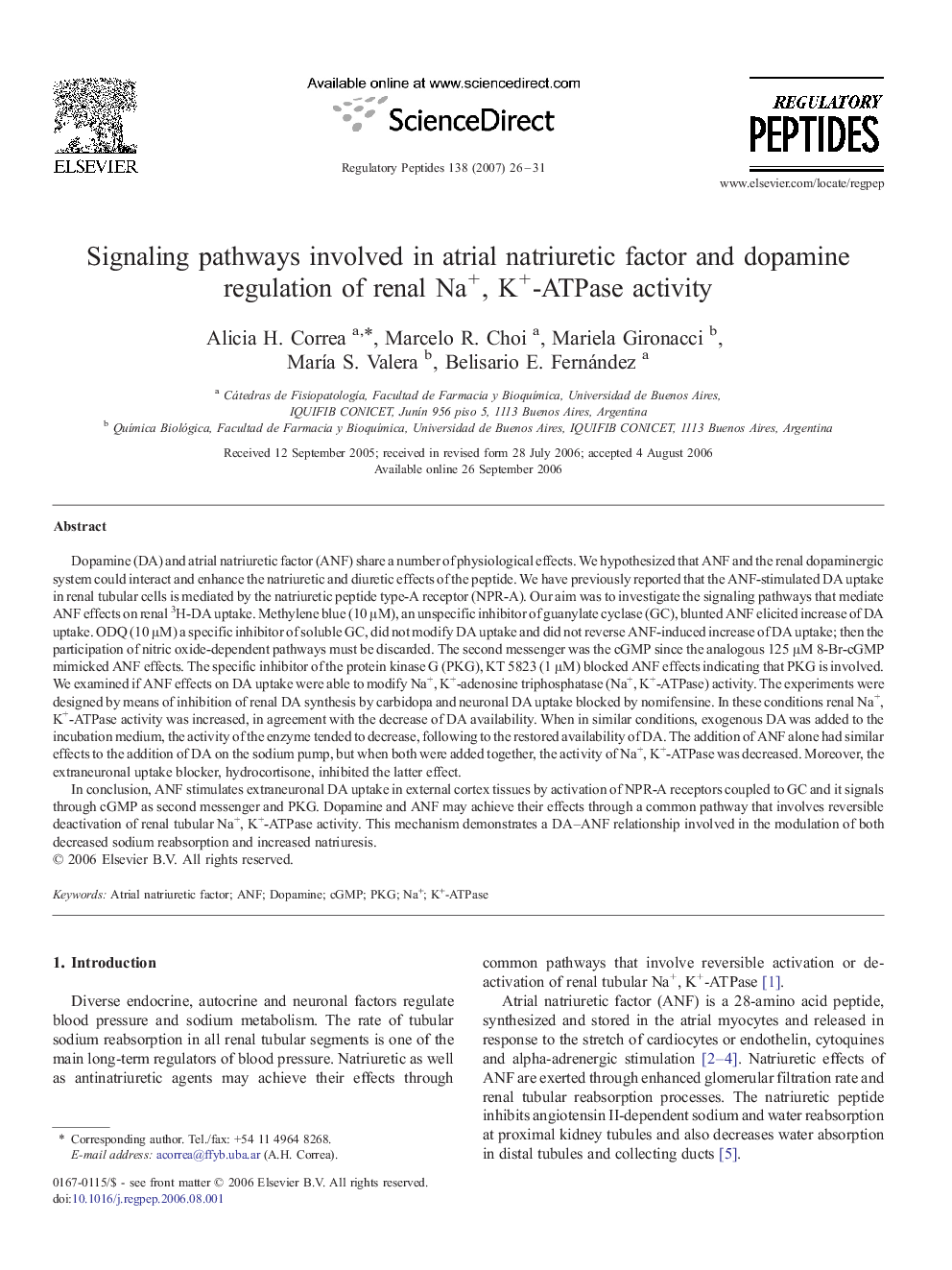 Signaling pathways involved in atrial natriuretic factor and dopamine regulation of renal Na+, K+-ATPase activity