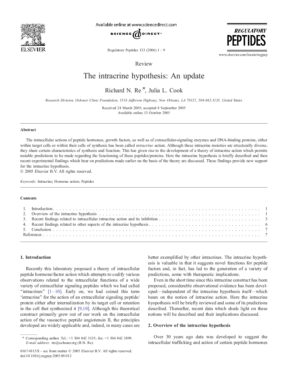 The intracrine hypothesis: An update