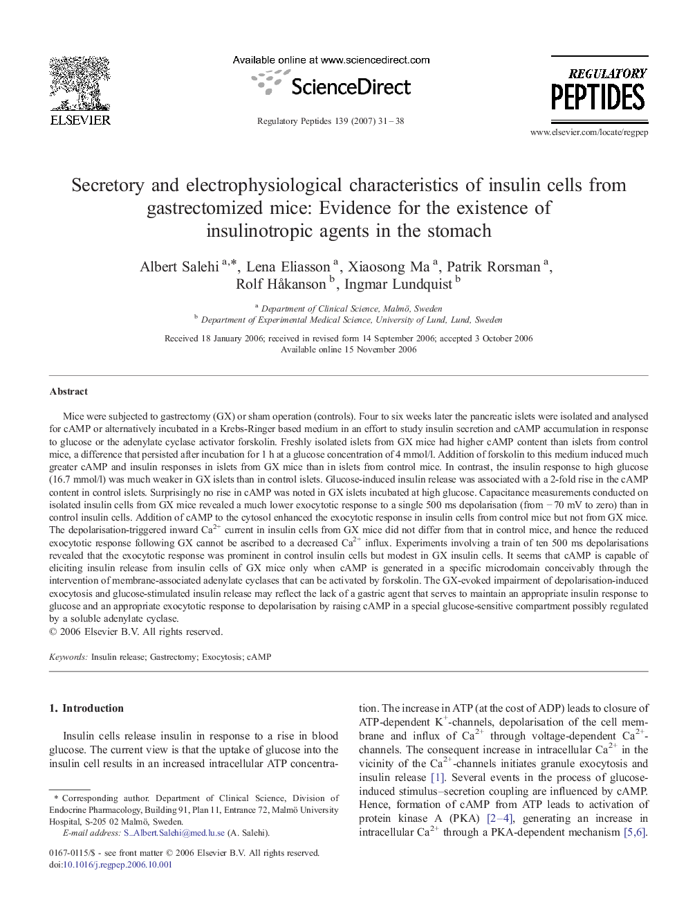 Secretory and electrophysiological characteristics of insulin cells from gastrectomized mice: Evidence for the existence of insulinotropic agents in the stomach