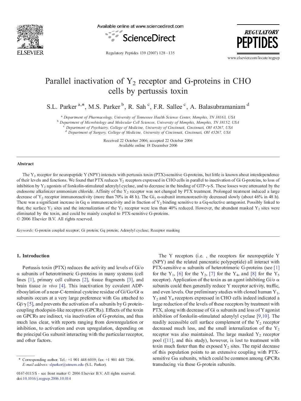 Parallel inactivation of Y2 receptor and G-proteins in CHO cells by pertussis toxin