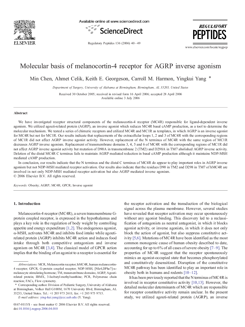 Molecular basis of melanocortin-4 receptor for AGRP inverse agonism