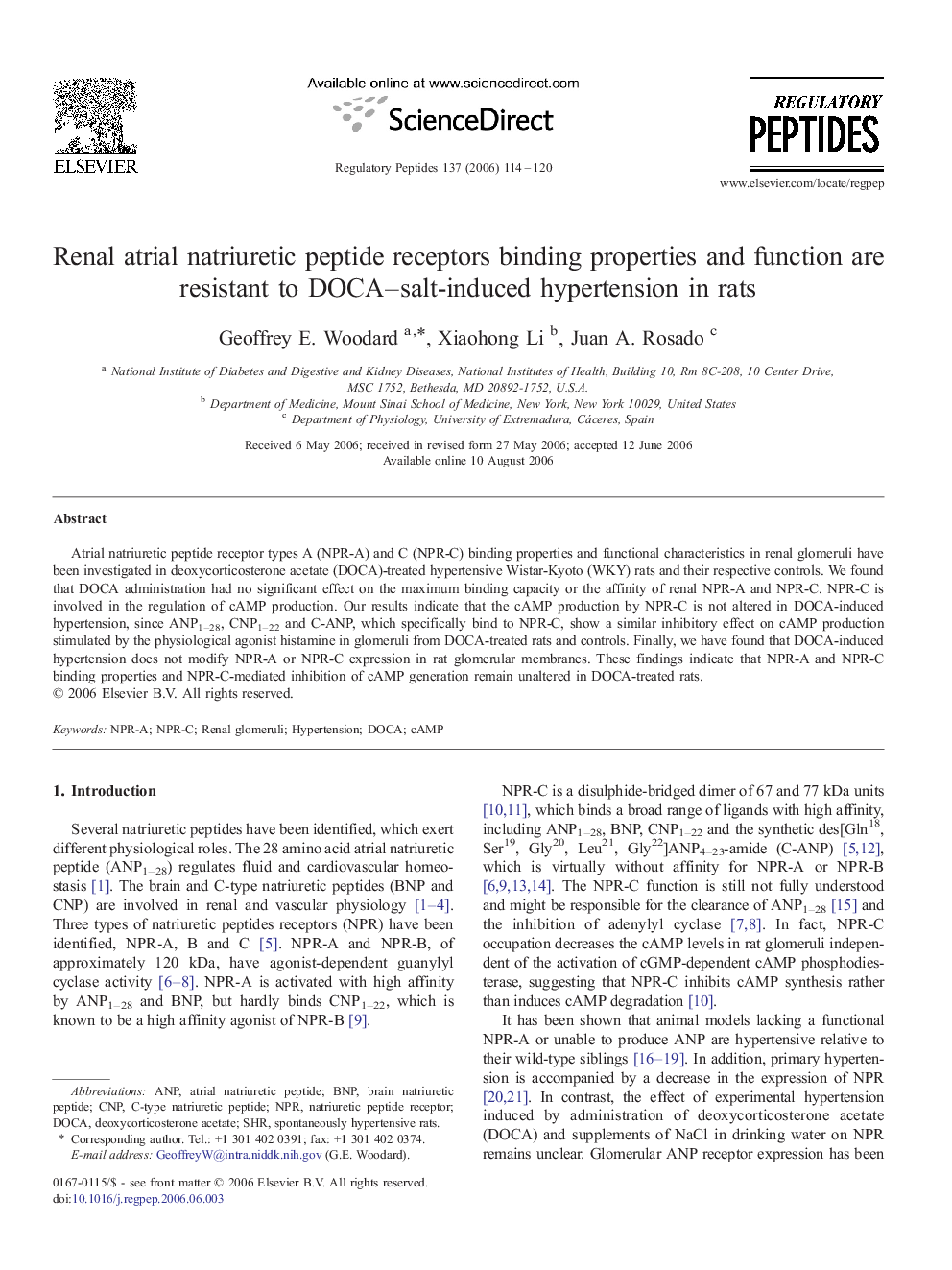 Renal atrial natriuretic peptide receptors binding properties and function are resistant to DOCA–salt-induced hypertension in rats