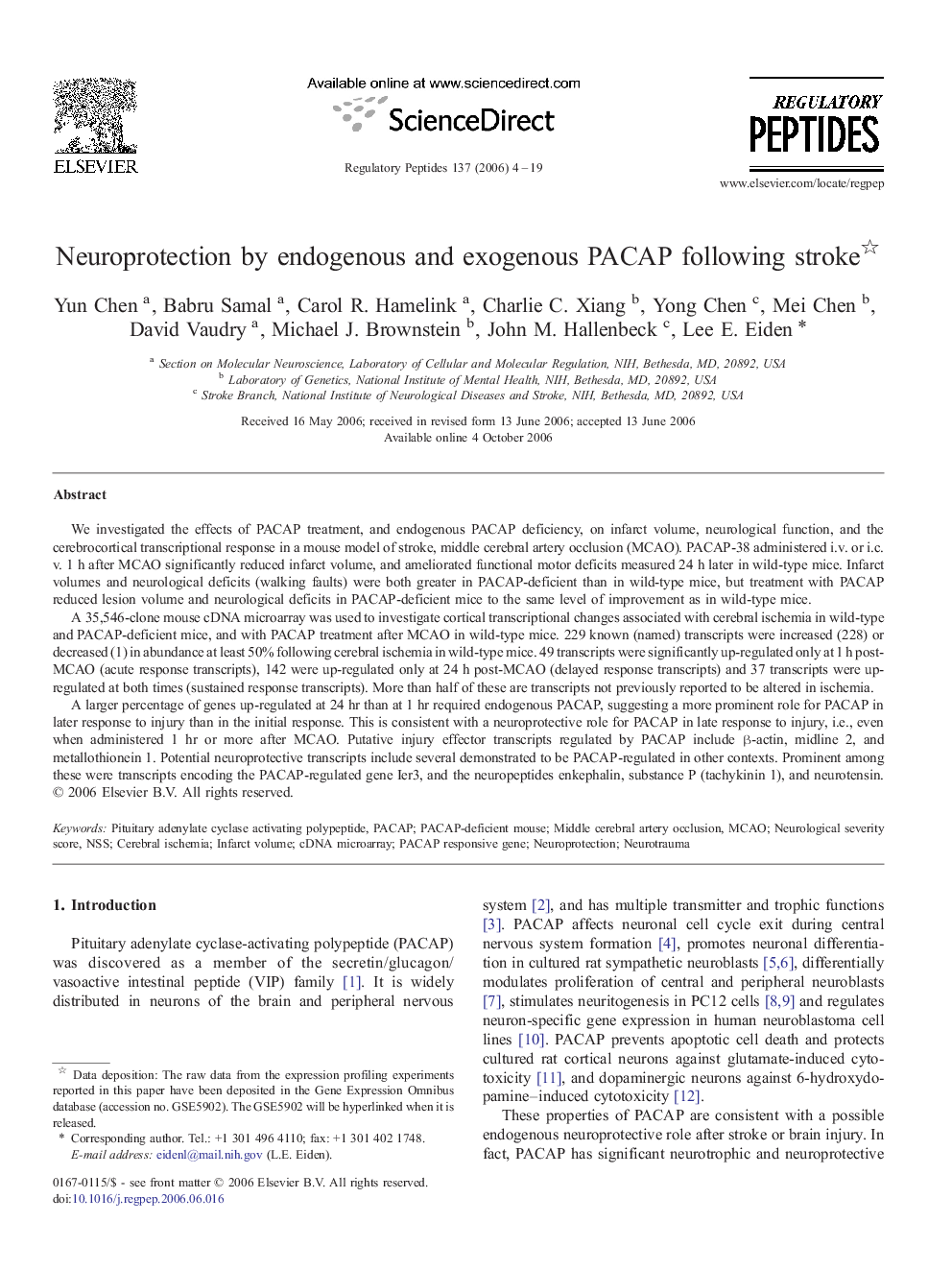 Neuroprotection by endogenous and exogenous PACAP following stroke 