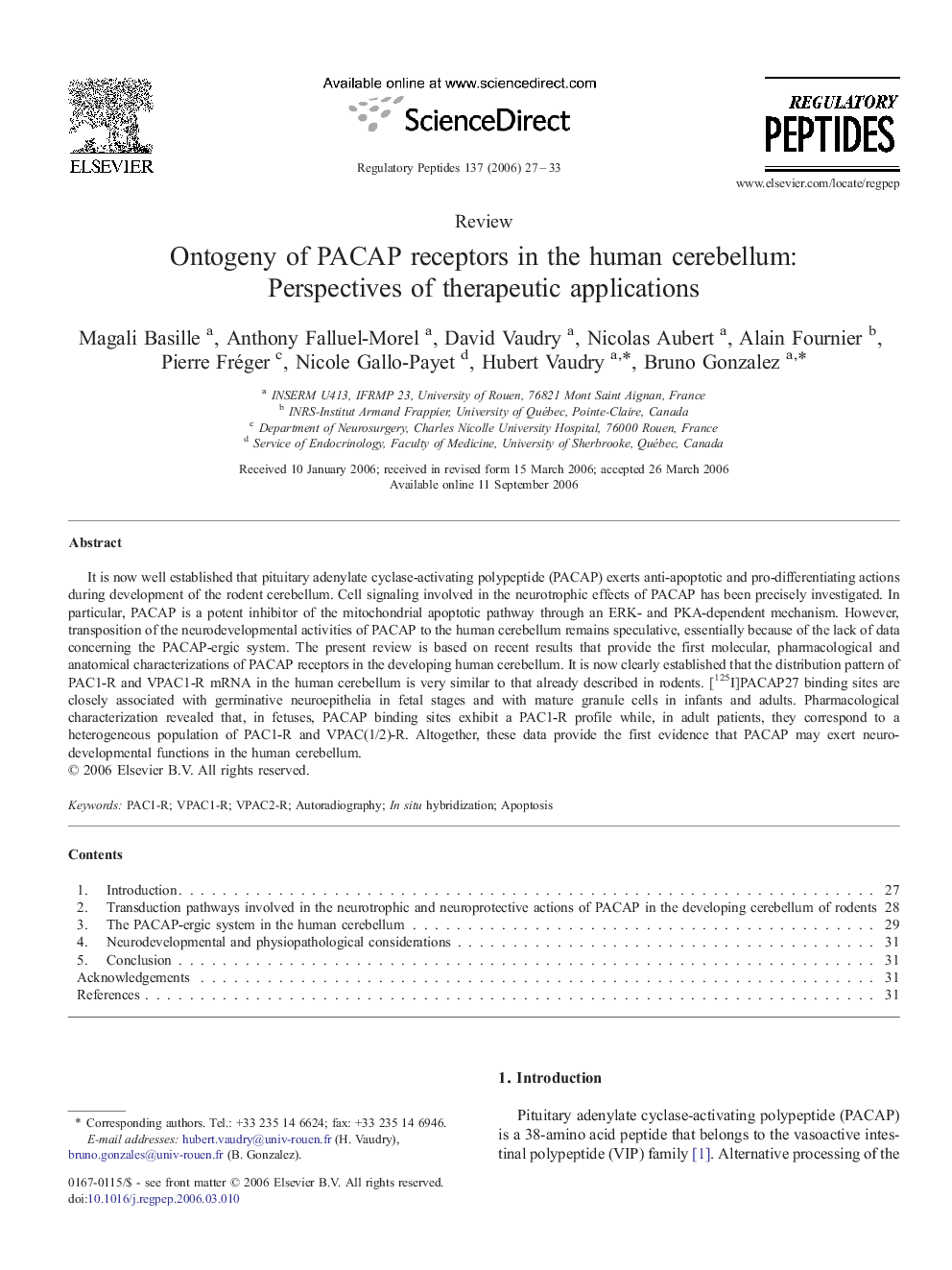 Ontogeny of PACAP receptors in the human cerebellum: Perspectives of therapeutic applications