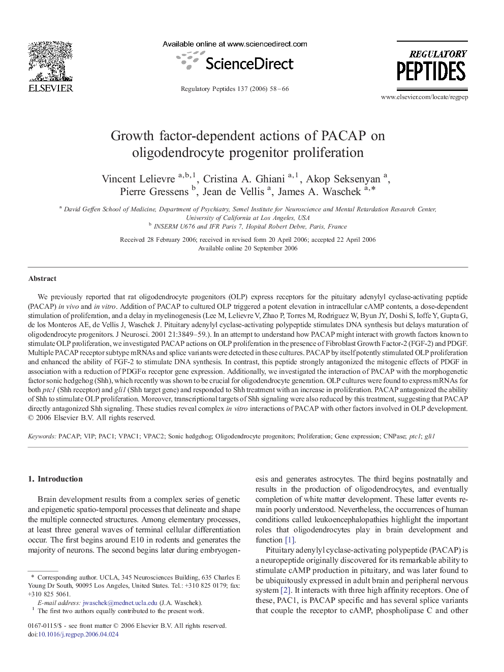 Growth factor-dependent actions of PACAP on oligodendrocyte progenitor proliferation