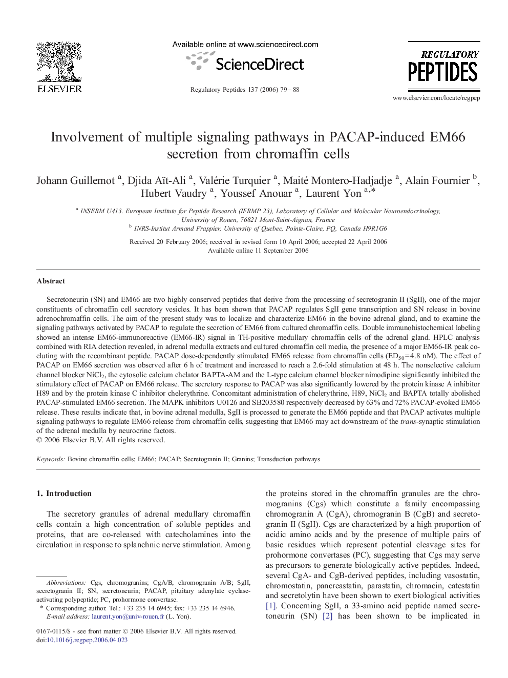 Involvement of multiple signaling pathways in PACAP-induced EM66 secretion from chromaffin cells