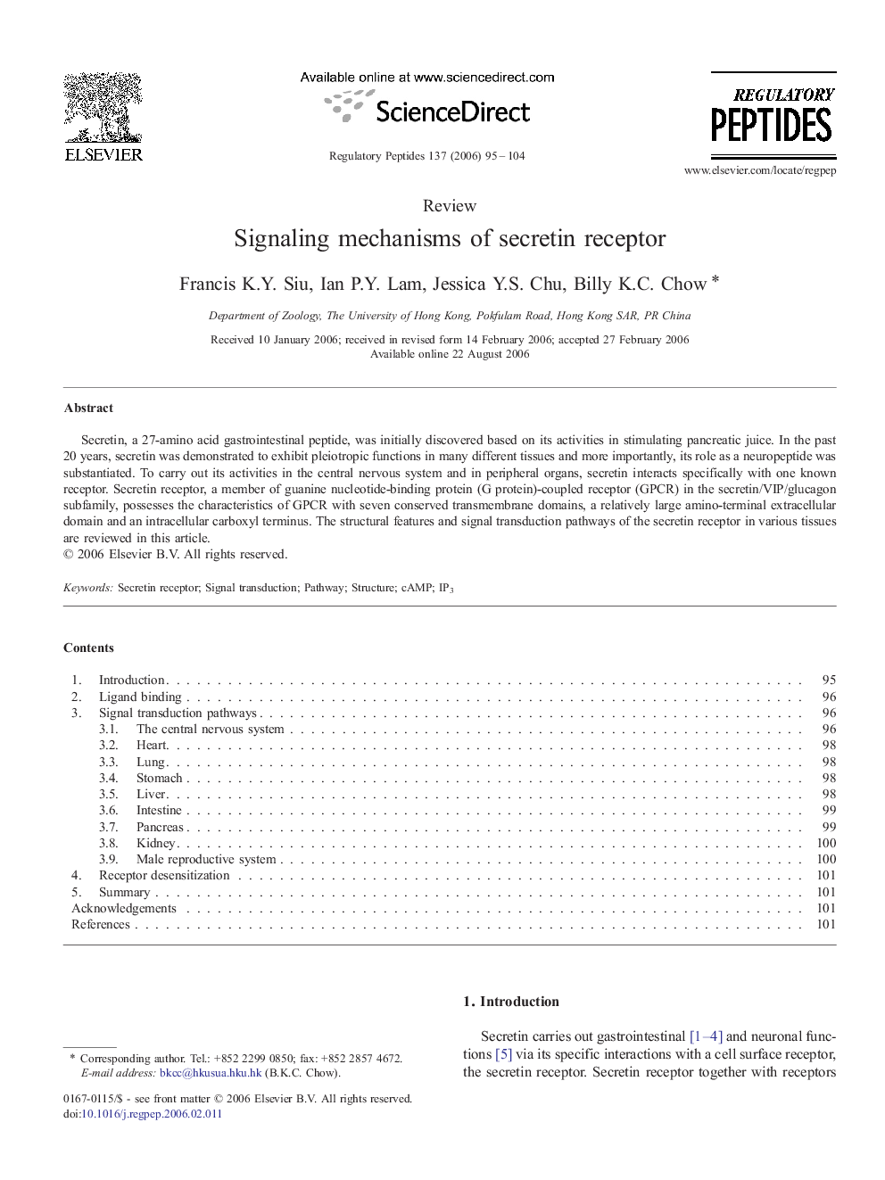 Signaling mechanisms of secretin receptor