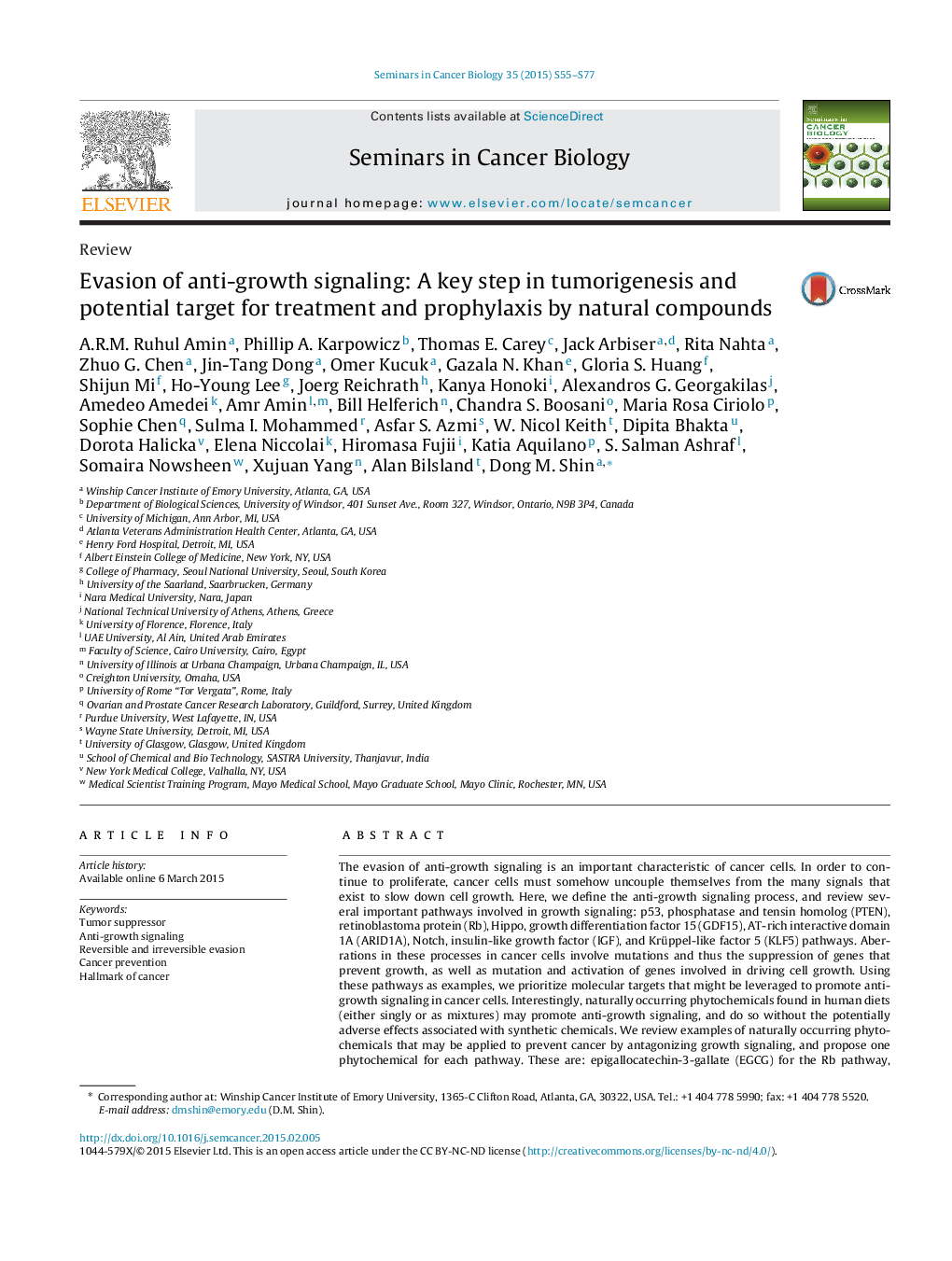 Evasion of anti-growth signaling: A key step in tumorigenesis and potential target for treatment and prophylaxis by natural compounds