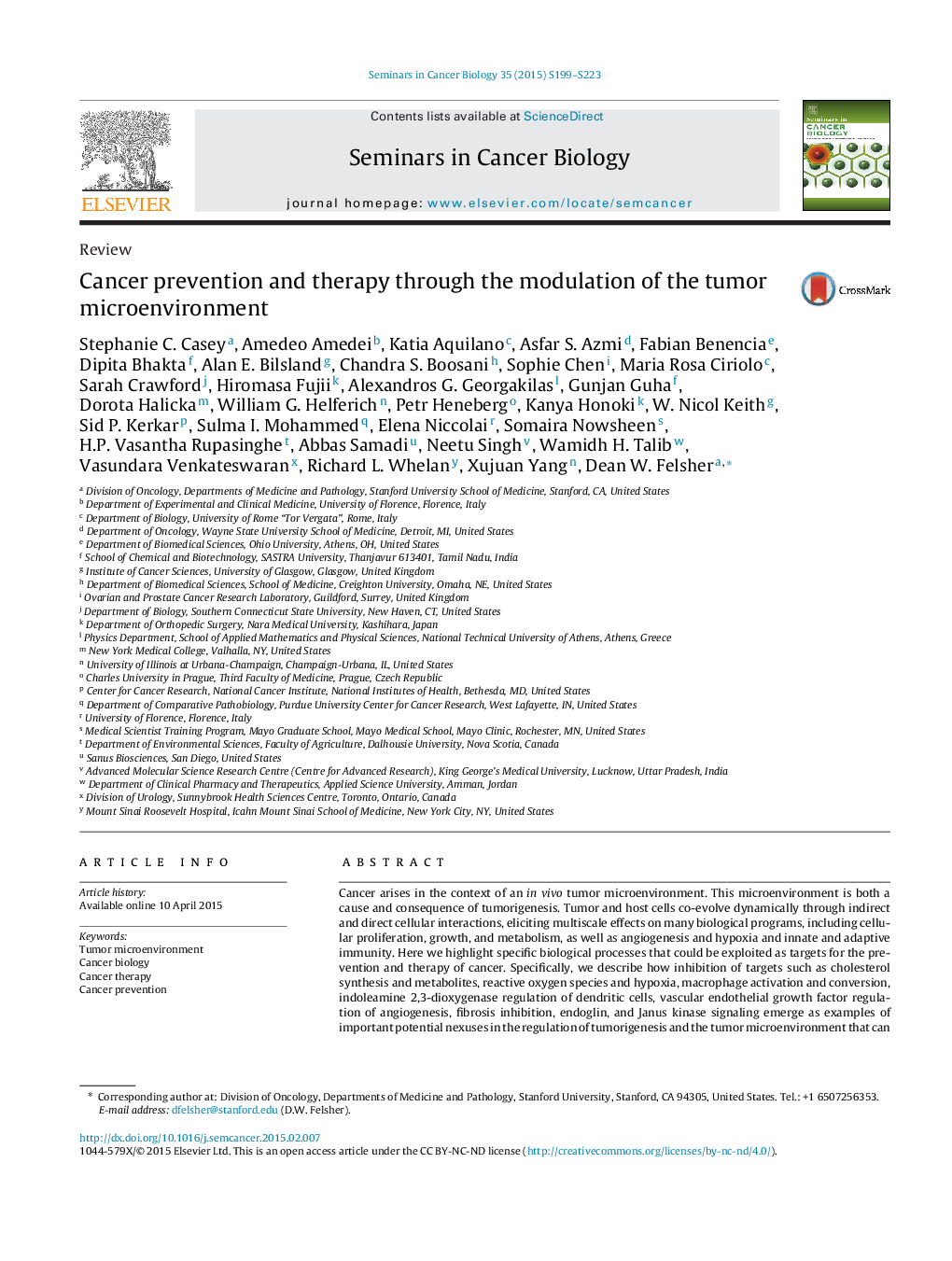 Cancer prevention and therapy through the modulation of the tumor microenvironment