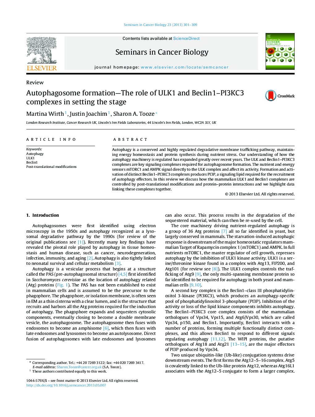 Autophagosome formation—The role of ULK1 and Beclin1–PI3KC3 complexes in setting the stage