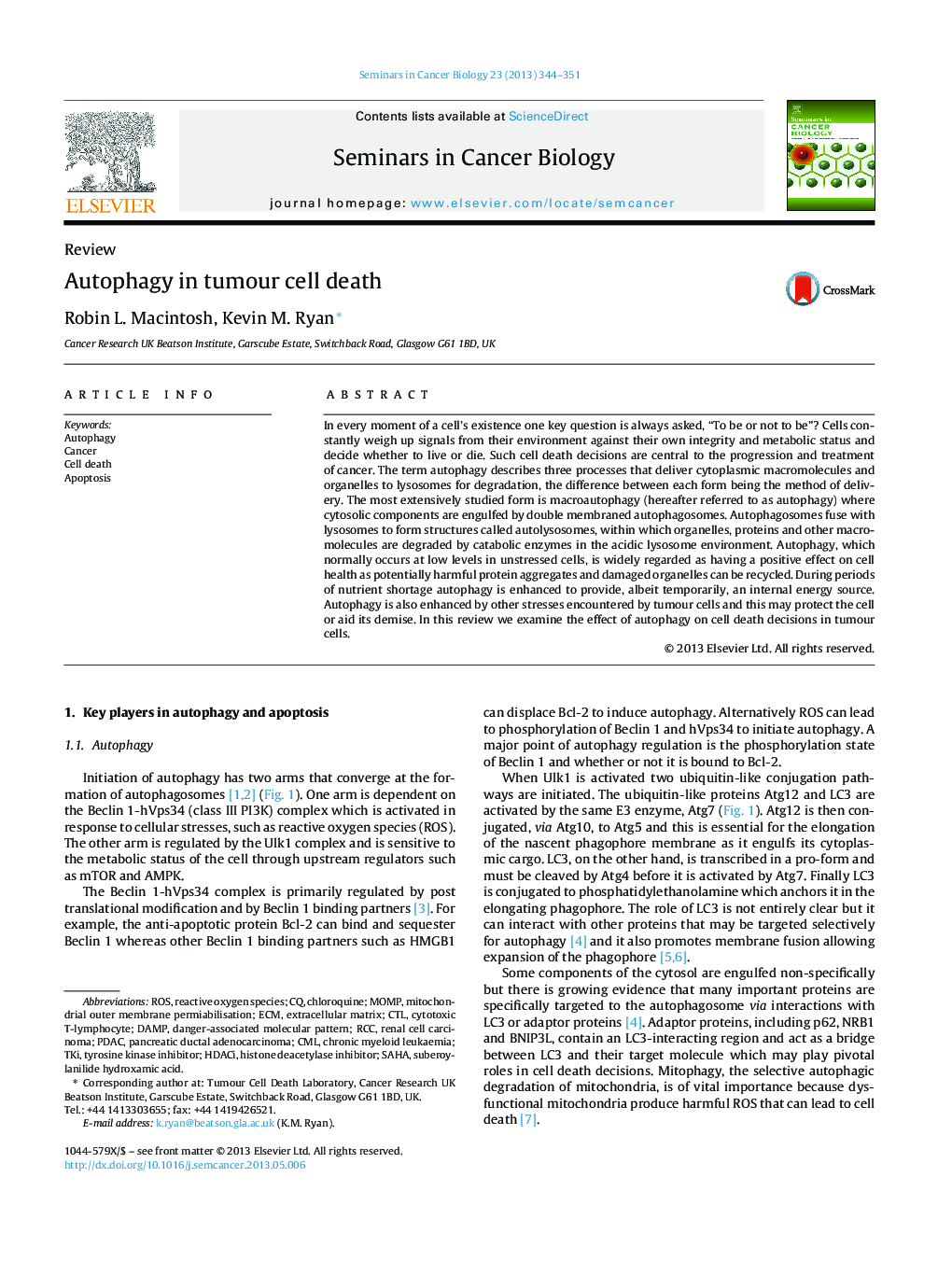 Autophagy in tumour cell death