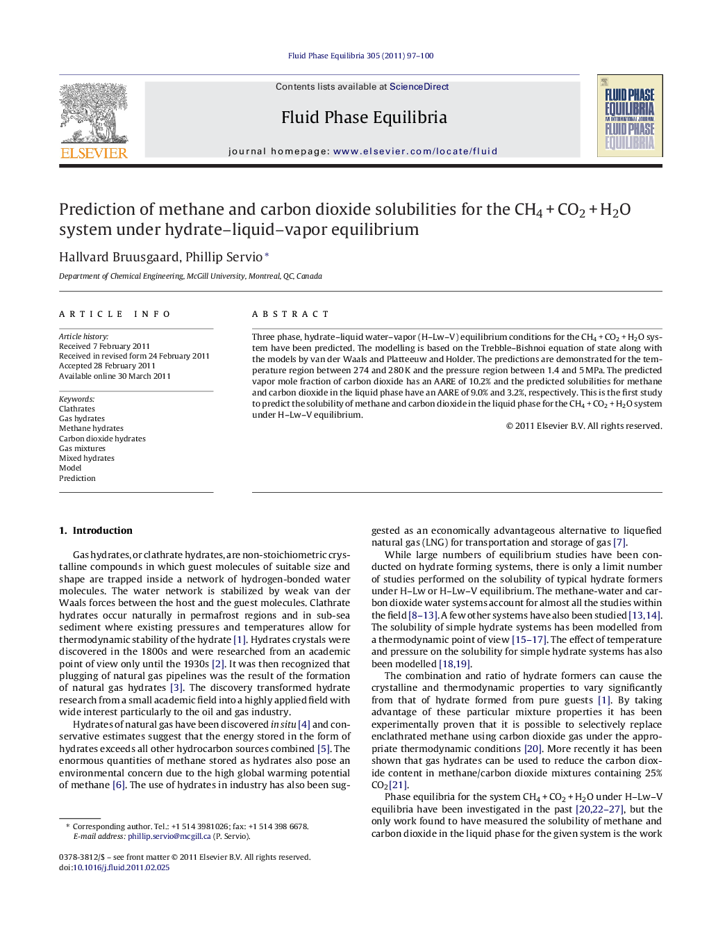 Prediction of methane and carbon dioxide solubilities for the CH4 + CO2 + H2O system under hydrate–liquid–vapor equilibrium