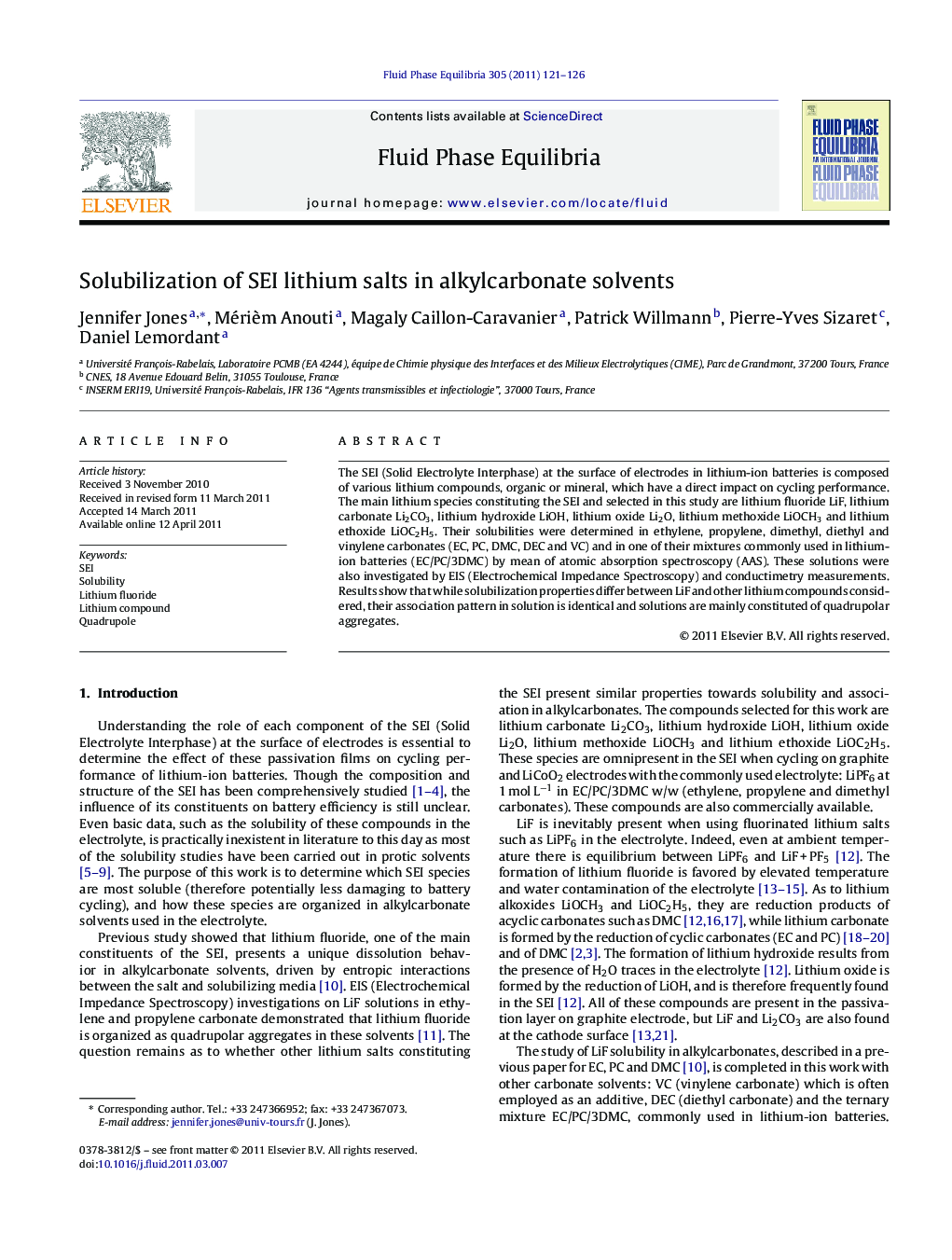 Solubilization of SEI lithium salts in alkylcarbonate solvents