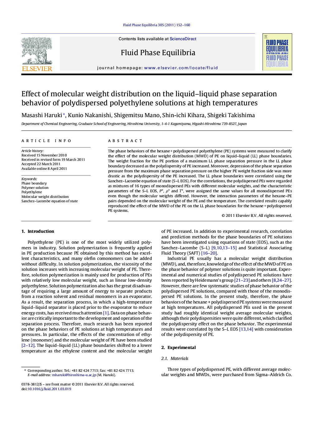 Effect of molecular weight distribution on the liquid–liquid phase separation behavior of polydispersed polyethylene solutions at high temperatures