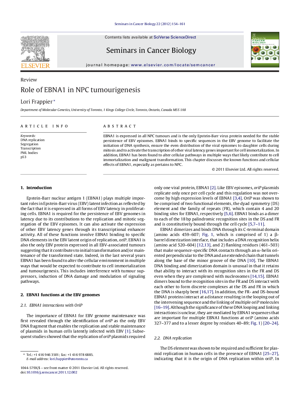 Role of EBNA1 in NPC tumourigenesis