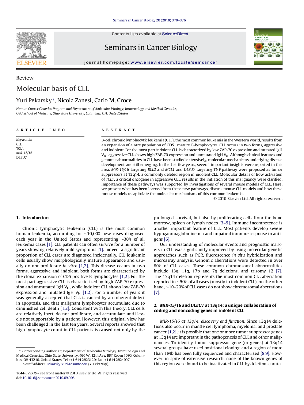 Molecular basis of CLL