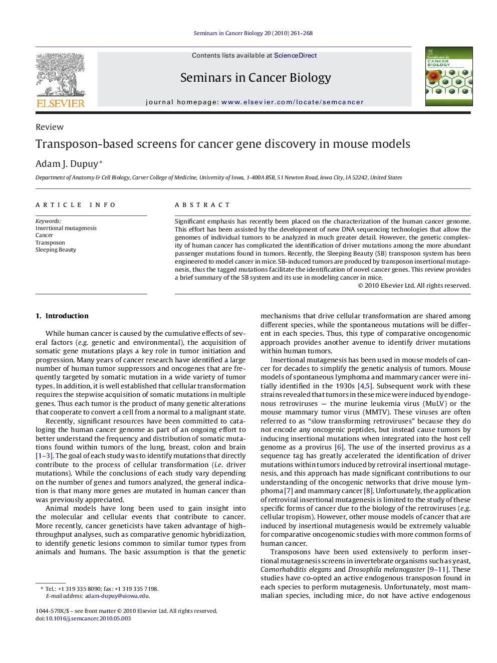 Transposon-based screens for cancer gene discovery in mouse models