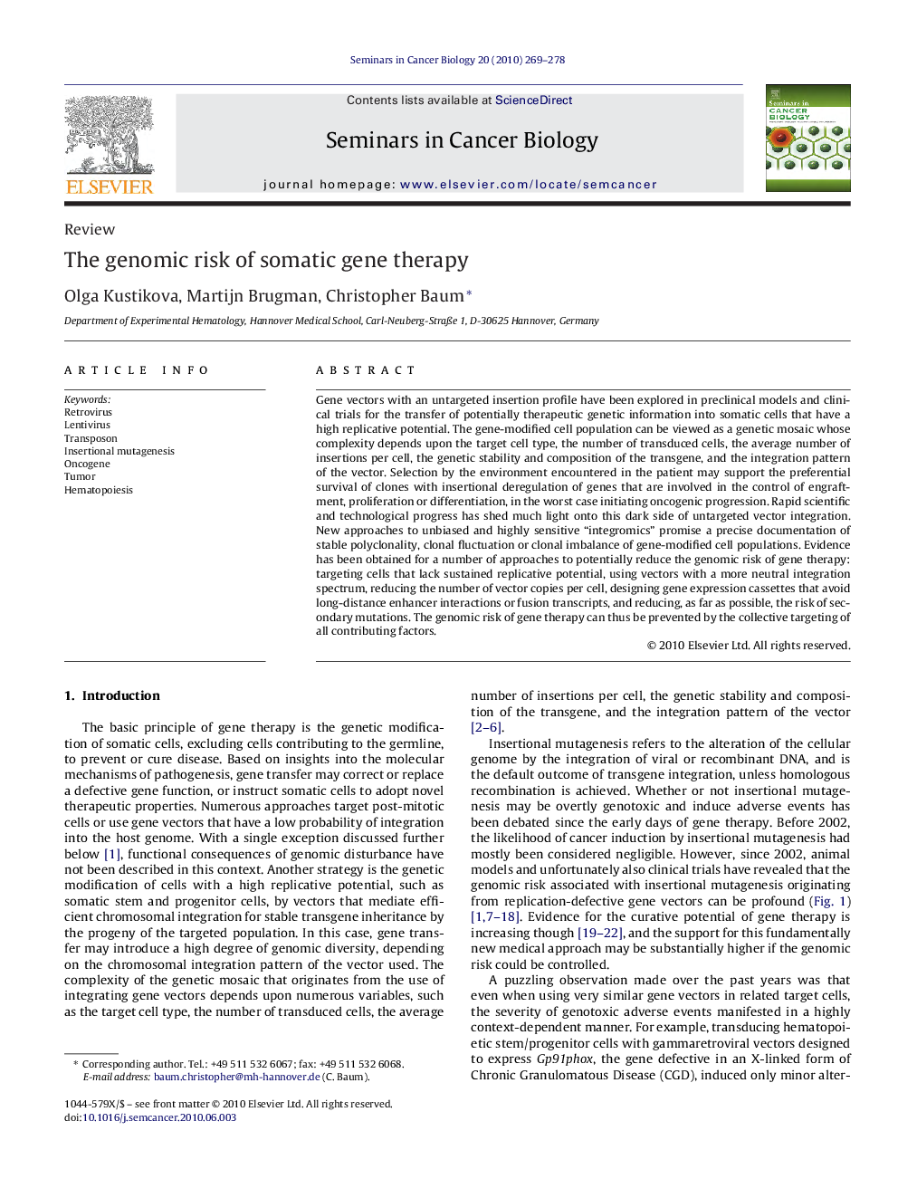 The genomic risk of somatic gene therapy