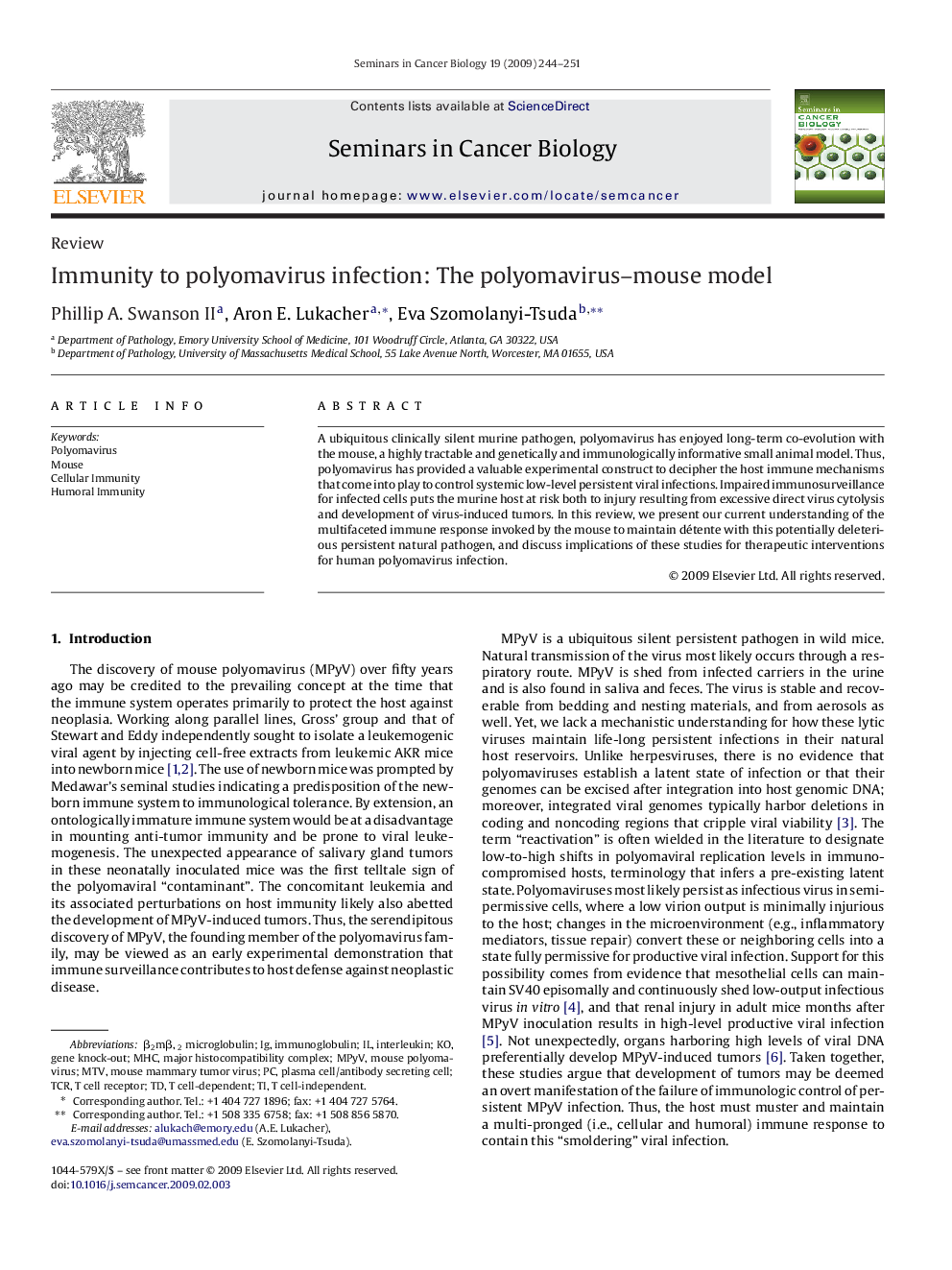 Immunity to polyomavirus infection: The polyomavirus–mouse model