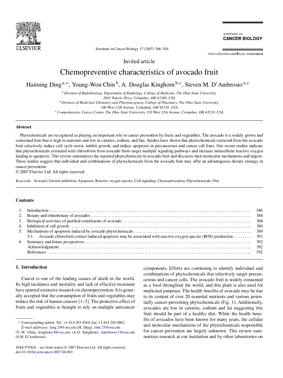 Chemopreventive characteristics of avocado fruit