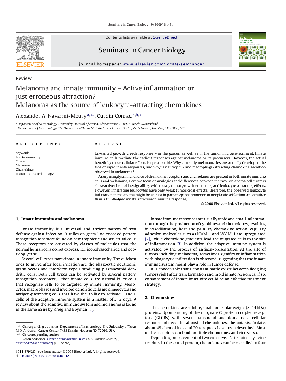 Melanoma and innate immunity – Active inflammation or just erroneous attraction?: Melanoma as the source of leukocyte-attracting chemokines