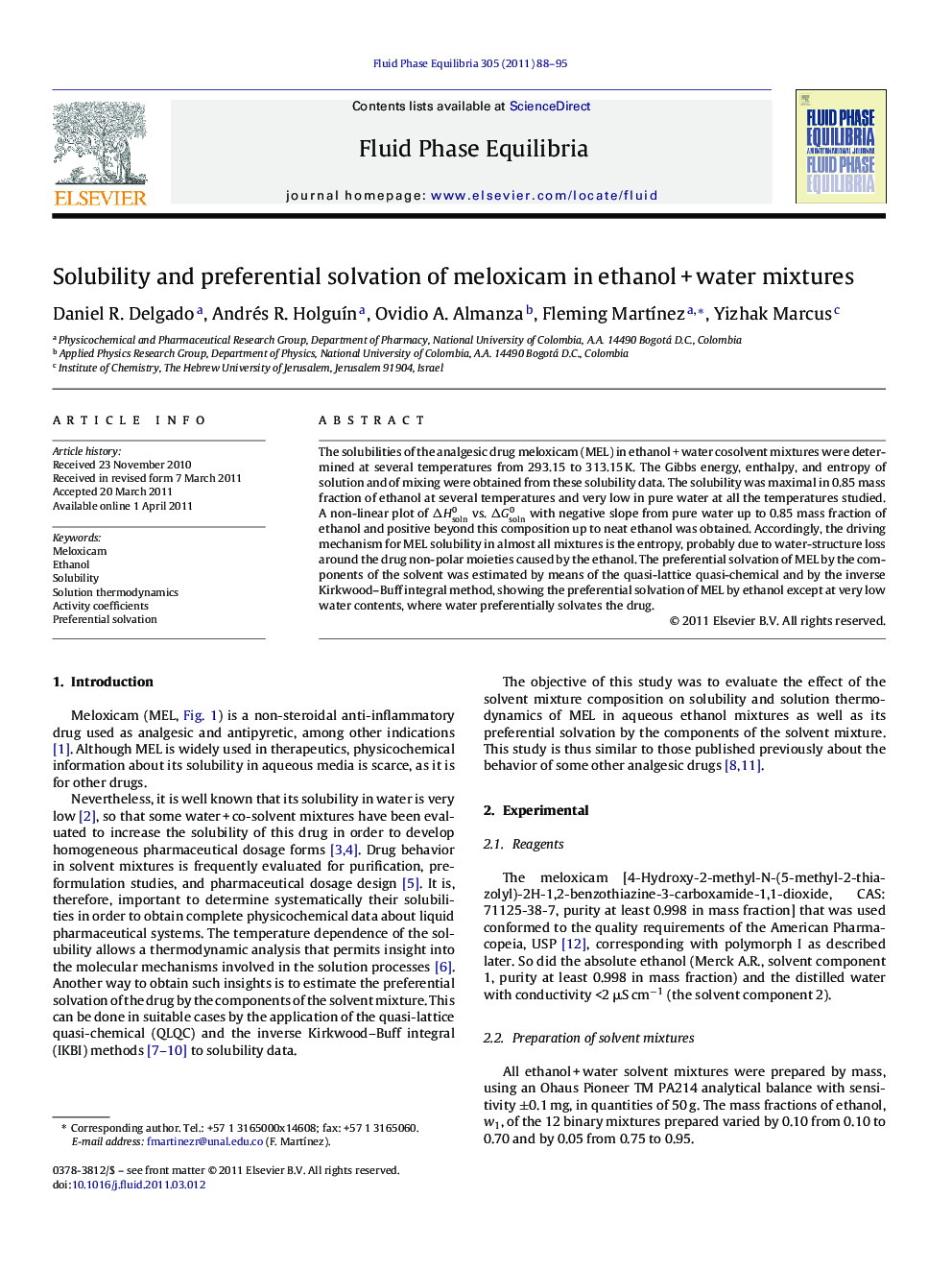 Solubility and preferential solvation of meloxicam in ethanol + water mixtures