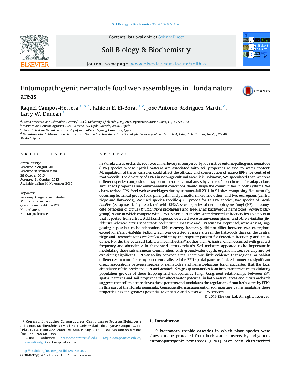 Entomopathogenic nematode food web assemblages in Florida natural areas