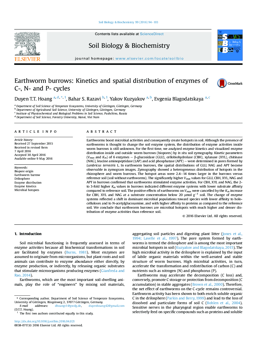 Earthworm burrows: Kinetics and spatial distribution of enzymes of C-, N- and P- cycles