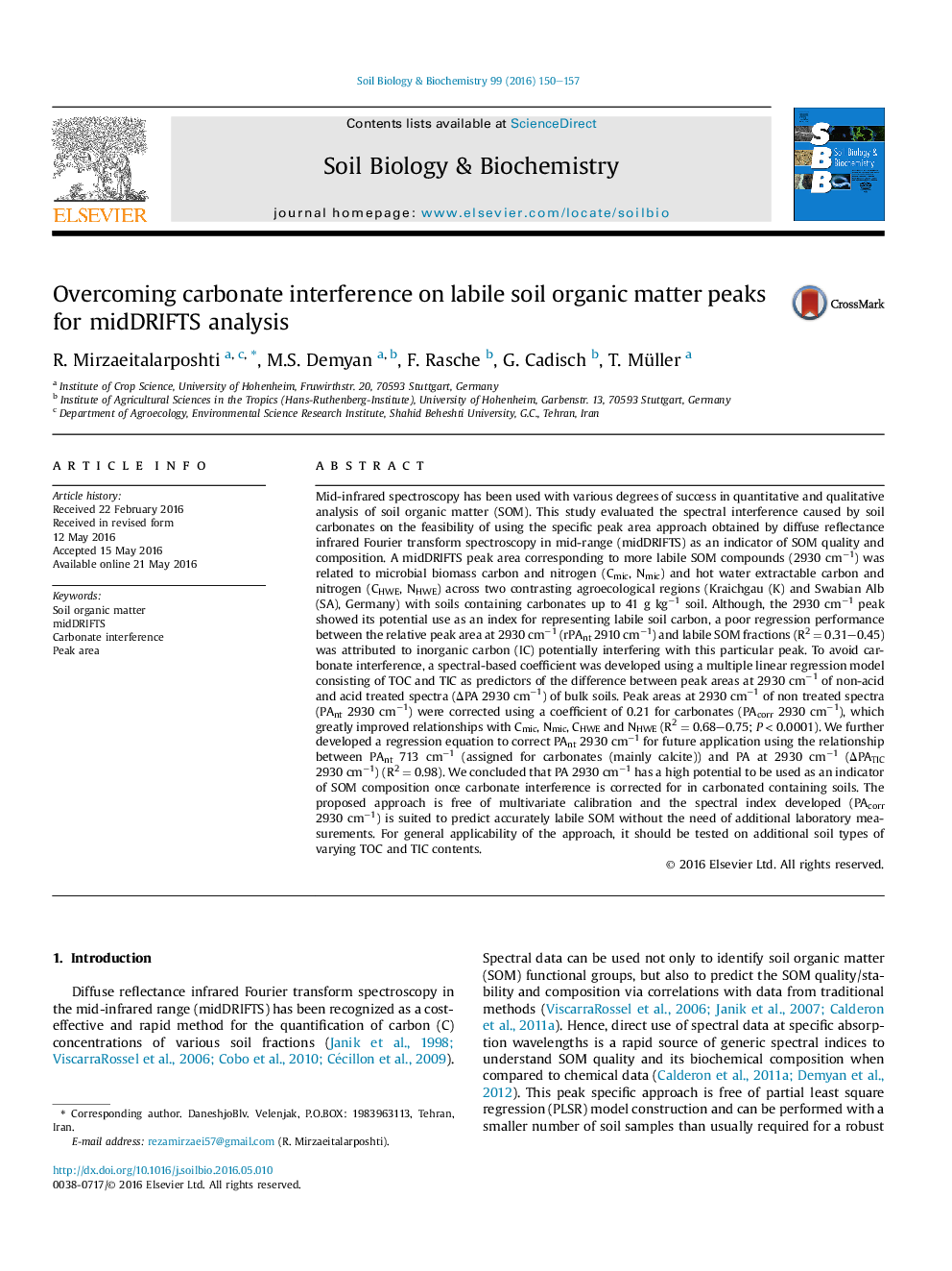 Overcoming carbonate interference on labile soil organic matter peaks for midDRIFTS analysis