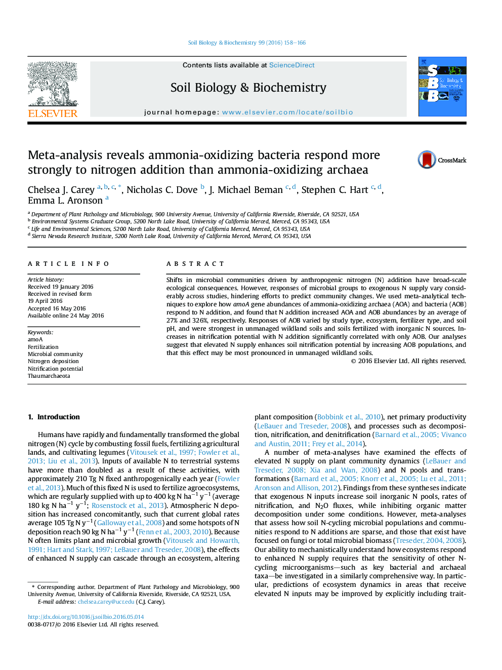 Meta-analysis reveals ammonia-oxidizing bacteria respond more strongly to nitrogen addition than ammonia-oxidizing archaea