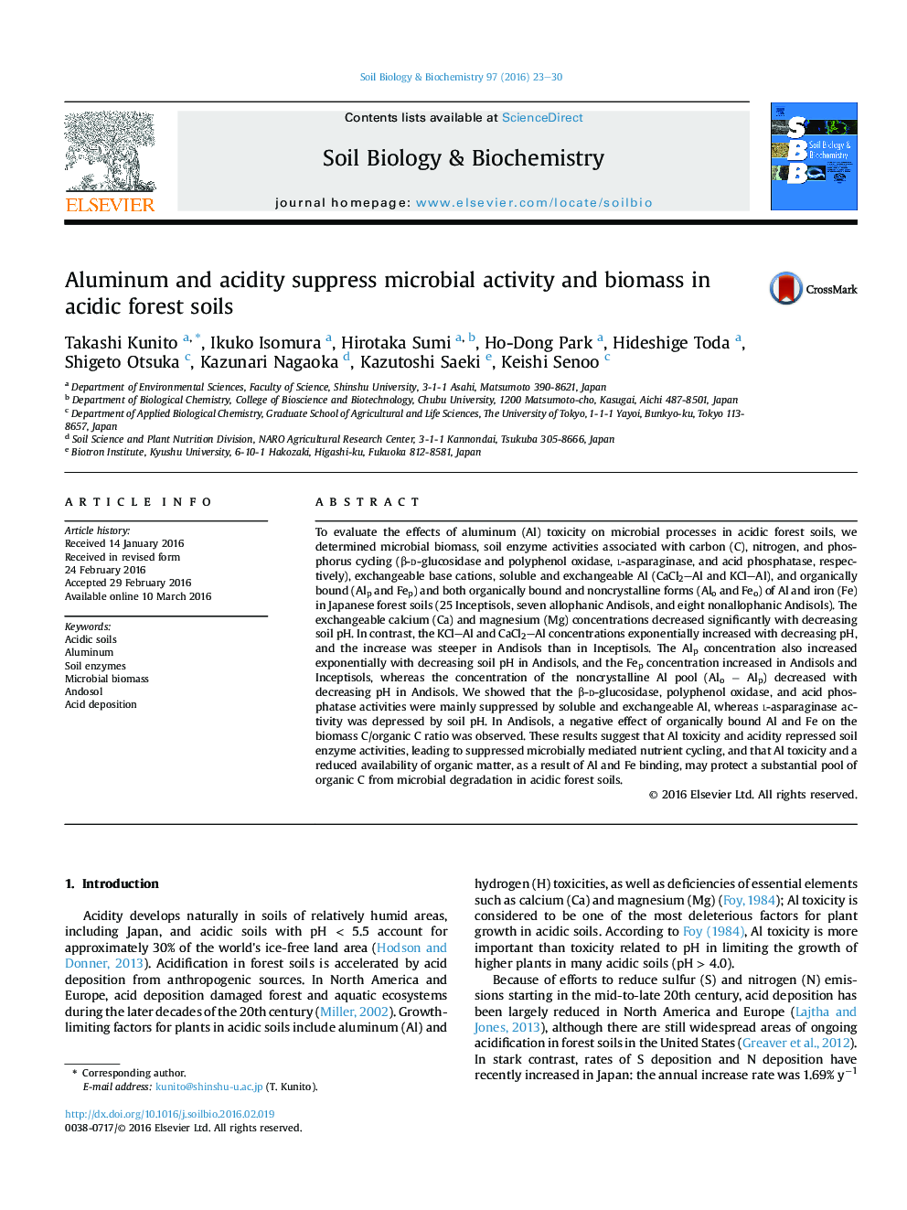 Aluminum and acidity suppress microbial activity and biomass in acidic forest soils