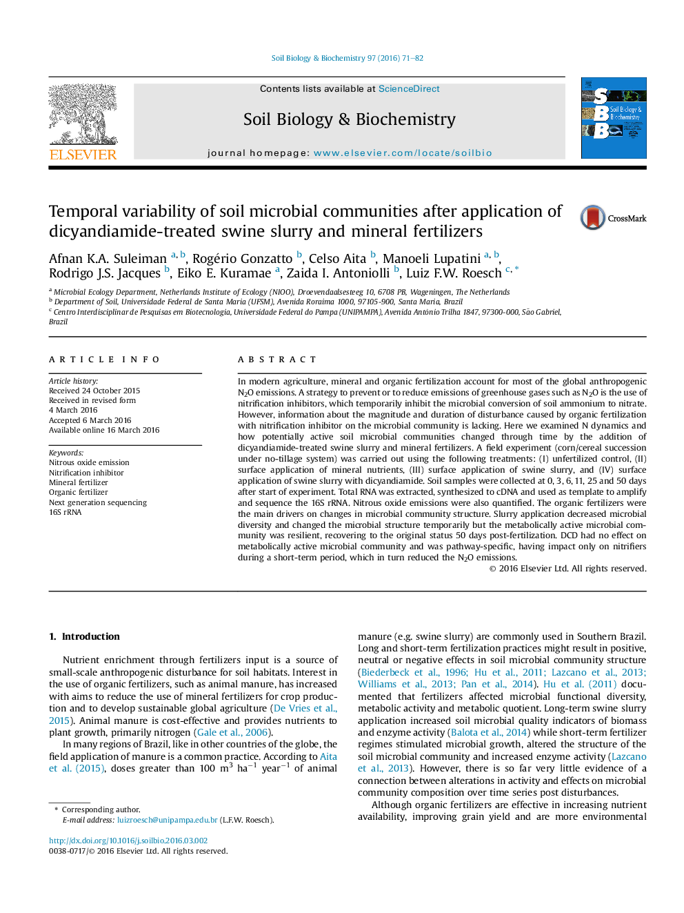 Temporal variability of soil microbial communities after application of dicyandiamide-treated swine slurry and mineral fertilizers