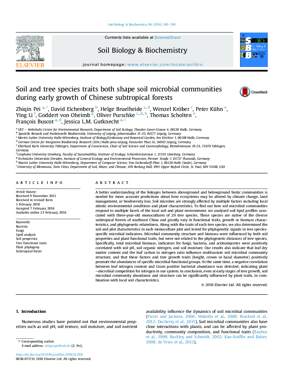 Soil and tree species traits both shape soil microbial communities during early growth of Chinese subtropical forests