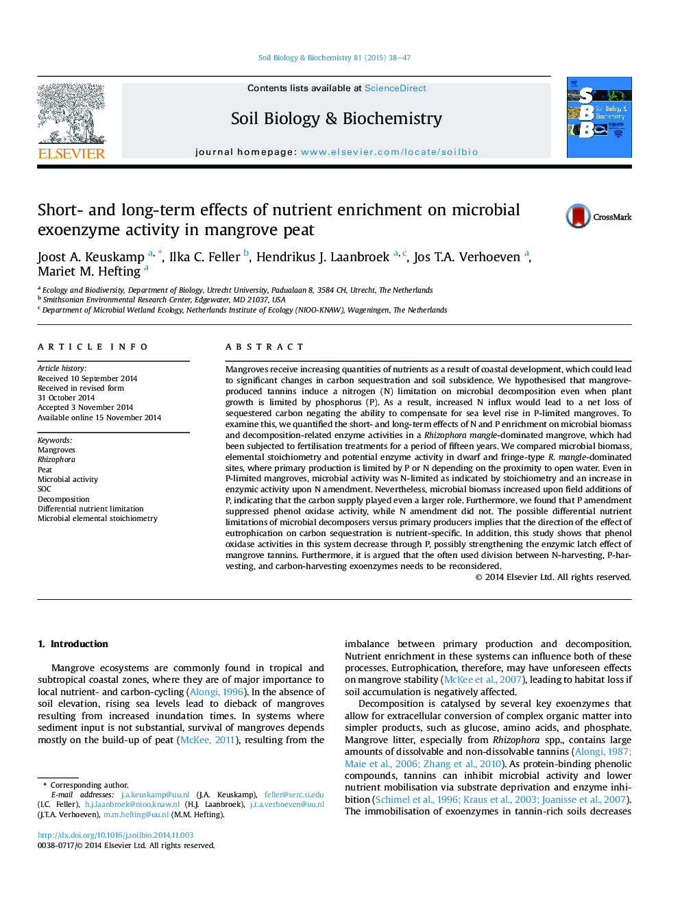 Short- and long-term effects of nutrient enrichment on microbial exoenzyme activity in mangrove peat