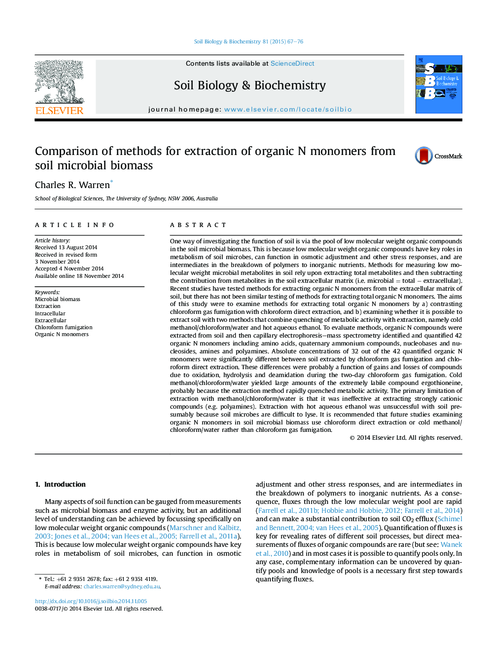 Comparison of methods for extraction of organic N monomers from soil microbial biomass