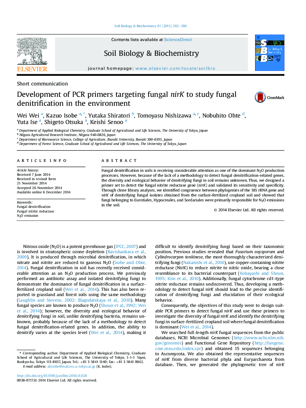 Development of PCR primers targeting fungal nirK to study fungal denitrification in the environment