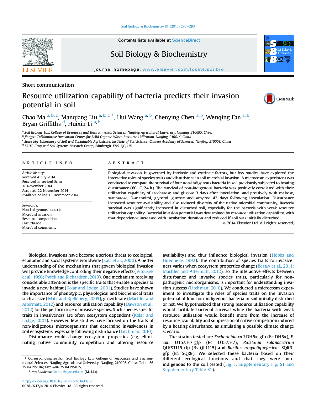 Resource utilization capability of bacteria predicts their invasion potential in soil