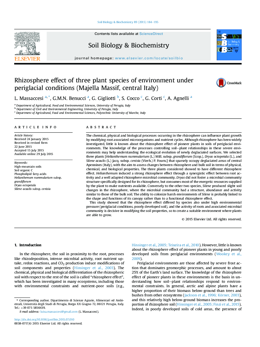 Rhizosphere effect of three plant species of environment under periglacial conditions (Majella Massif, central Italy)