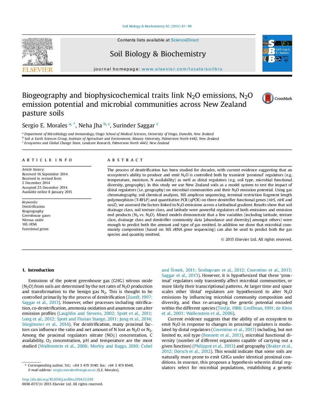 Biogeography and biophysicochemical traits link N2O emissions, N2O emission potential and microbial communities across New Zealand pasture soils