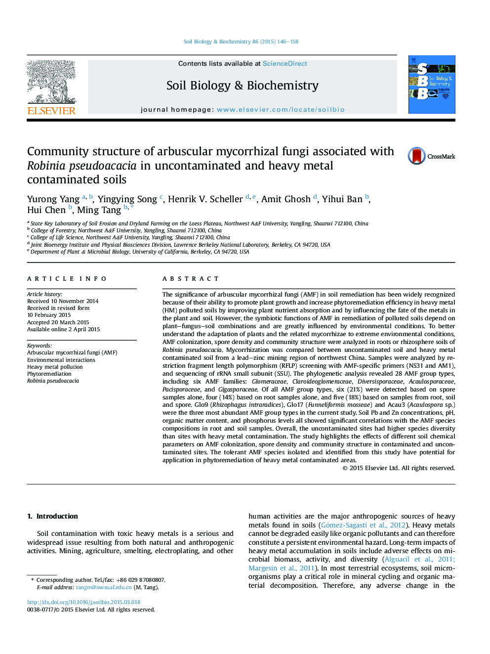 Community structure of arbuscular mycorrhizal fungi associated with Robinia pseudoacacia in uncontaminated and heavy metal contaminated soils