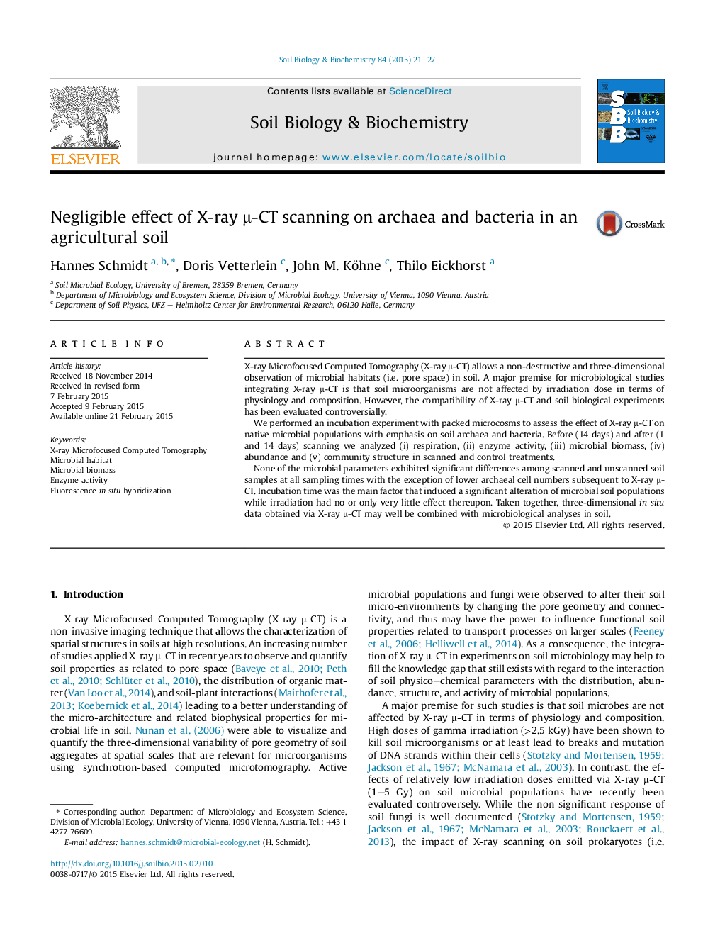 Negligible effect of X-ray μ-CT scanning on archaea and bacteria in an agricultural soil