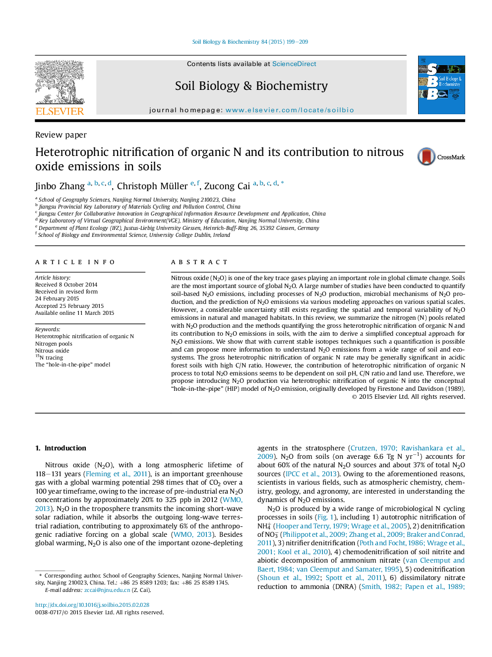 Heterotrophic nitrification of organic N and its contribution to nitrous oxide emissions in soils