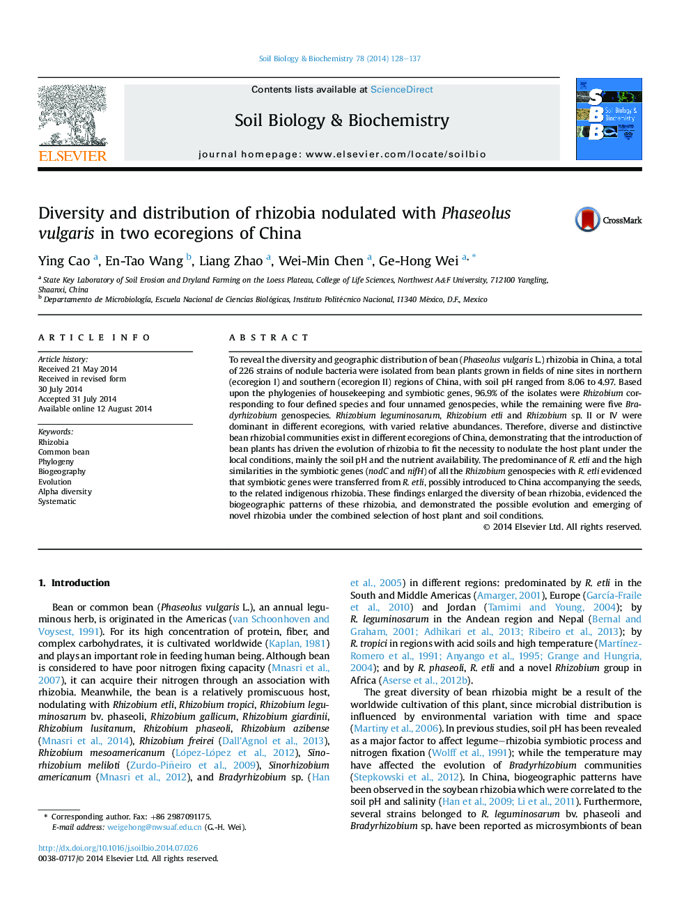 Diversity and distribution of rhizobia nodulated with Phaseolus vulgaris in two ecoregions of China