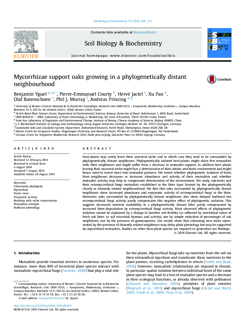 Mycorrhizae support oaks growing in a phylogenetically distant neighbourhood